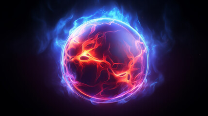 A vibrant ball of fire against a dark backdrop
