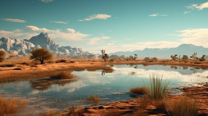 Fototapeta na wymiar illustration, water in the desert, ai generative