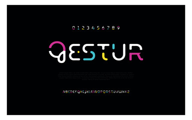 Qestur Modern minimal abstract alphabet fonts. Typography technology, electronic, movie, digital, music, future, logo creative font. vector illustration
