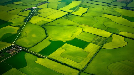 Vibrant Aerial View of Lush Green Farmlands, Perfect for Agribusiness Advertisements.