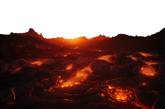 fire alien planet. transparent PNG.  lava river. surface of the sun.