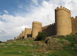 Fototapeta na wymiar Historic medieval city walls of Avila. Spain. UNESCO World Heritage. (12th century)