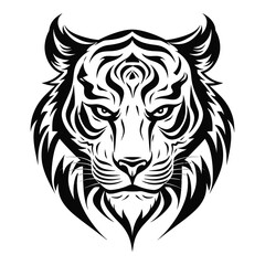 Tigers head Tribal tattoo design. Black isolated on white. Tiger head vector illustration mascot logo.