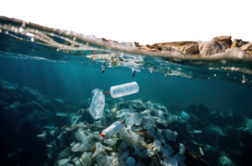sinking trash in the sea. isolated transparent PNG.