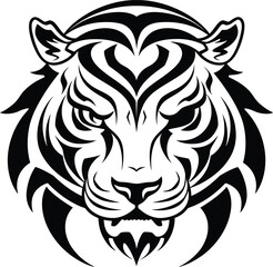 Tigers head Tribal tattoo design. Black isolated on white. Tiger head vector illustration mascot logo.