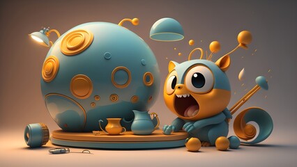 Fototapeta premium 3D abstract cute character in a fantasy setting