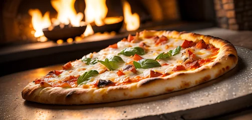 Foto op Plexiglas Delicious pizza in front of a stone oven. © ProfissaPrint