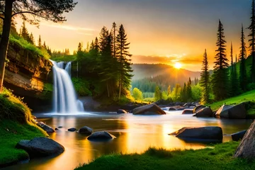 Foto op Plexiglas waterfall in the forest Generated by ai  © feroooz arts