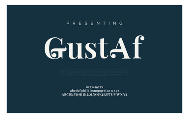 Gustaf Elegant Font Uppercase Lowercase and Number. Classic Lettering Minimal Fashion Designs. Typography modern serif fonts regular decorative vintage concept. vector illustration