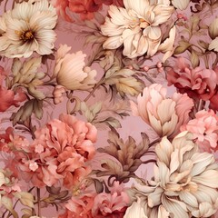a pink wallpaper that has a lot of flowers