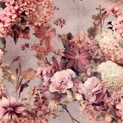 a pink wallpaper that has a lot of flowers