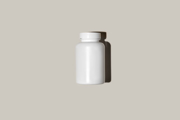 White supplement bottle. Medicine mockup. Blank label vitamin template. Natural organic bio Pills...