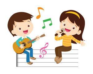 Music kids.Play music concept of music school