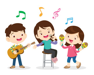 Music kids.Play music concept of music school
