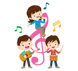 Music kids.Play music concept of music school
