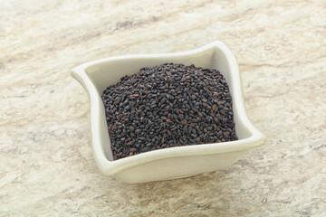 Black sesame seeds in the bowl