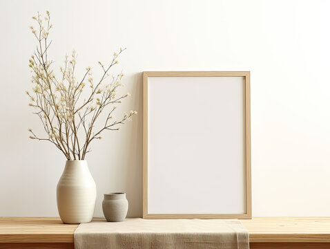 empty mock-up frame with plants