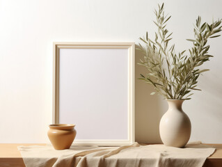 empty mock-up frame with plants