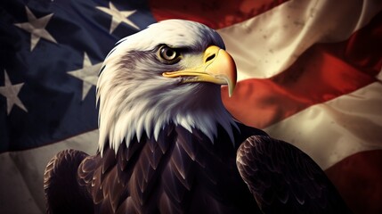 illustration, american bald eagle and united states of america flag, ai generative
