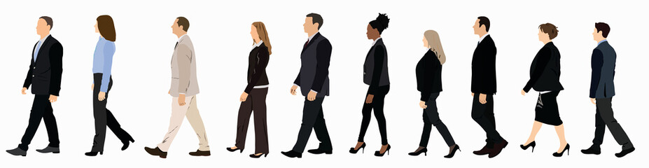 Illustration of side of business people standing in row.