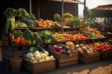 Fresh food photography at modern urban farmers markets, Generative AI