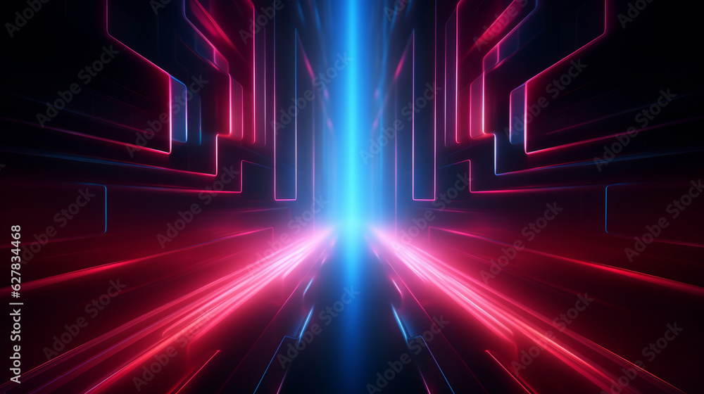 Poster abstract art with red and blue lines on a dark background