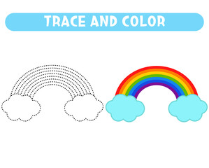 Trace and color cute rainbow. Worksheet for kids