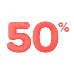 Red 50 percent discount vector illustration 3d mega loyalty. 10 percent bonus marketing discount. Isolated on white background. 