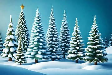 Christmas trees covered with snow illustration
