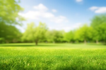 Fototapeta na wymiar Beautiful blurred background green grass under blue skies