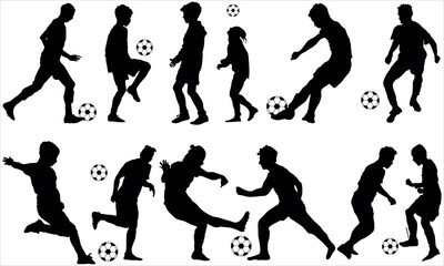 soccer players flat design silhouette vector illustration
