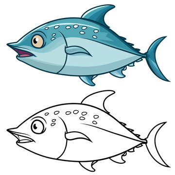 cartoon blue tuna fish swimming clip art preview