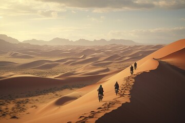 Fototapeta na wymiar Photograph of people practicing adventure sports in vast, arid deserts, Generative AI
