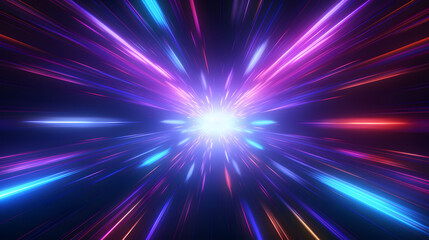Fototapeta premium Abstract flight in retro neon hyper warp space in the tunnel 3d illustration