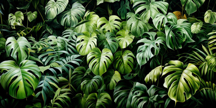  Monstera tropical leaves background