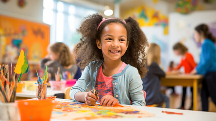 Creative Classroom, Afro-American Girl Painting, generative ai