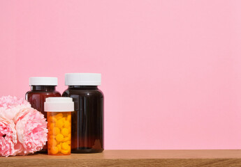 Pills and capsules for healthy sleep, heart disease and other conditions. Copy space for text. Medical concept.