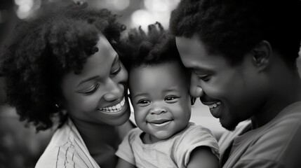 Happy Family - Happy People. Black Couple with Baby. AI Generative