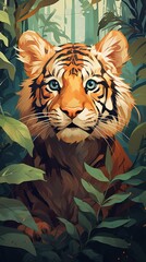 international tiger day  tiger face painting of tiger  realistic forest background 