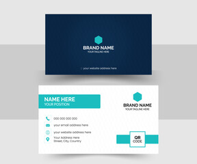 Modern geometric business card .
Horizontal simple clean template vector design,
Vector design formal blue modern business card.