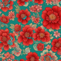 Afwasbaar fotobehang Red flowers watercolor seamless patterns © MDALMEHEDI