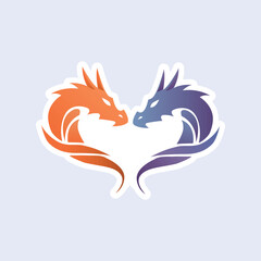 Vector sticker with a pair of dragons. Illustration isolated from the background. 