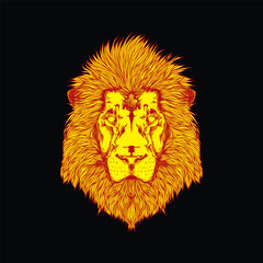 Original monochrome vector illustration. Abstract lion head with a beautiful mane. T-shirt design, design element.