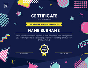 Certificate of Appreciation template with abstract geometric memphis style design