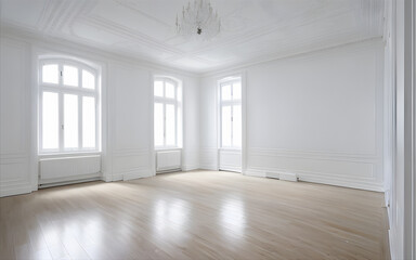 Indoor interior empty white room with shining bright sunlight from the window. Blank room for background