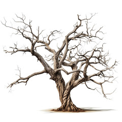 Dead tree for Halloween decoration and spooky things on transparent background.