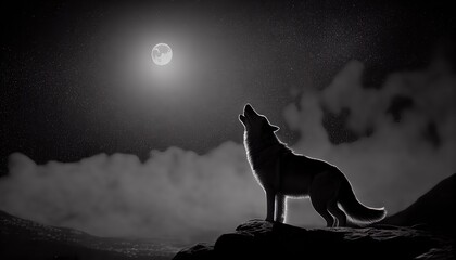 wolf, wolf howling at the moon, black and white photography, generated by ai