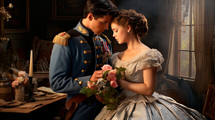 A Union Soldier and a pretty woman getting married during the American Civil War - Generative AI