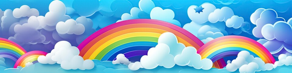 illustration, colorful rainbow with clouds, website header, ai generative