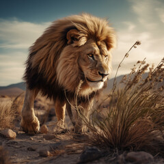 Obraz premium lion eating grass in a desert